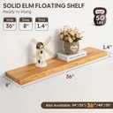 Floating Shelves Set of 2, Solid Elm Wood Wall Shelves 36 Inch - Invisible Bracket Mount for Living Room, Bedroom, Kitchen, Bathroom - Natural, Live Edge, 36"L, 2Packs
