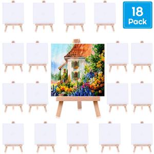 Mini Canvases 18 Pack, Cridoz Small Painting Canvas with Mini Easel 4x4 Inches Art Canvases Painting Kit for Adult Acrylic Pouring Oil Water Color