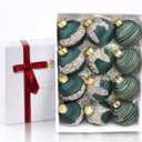 12Pcs Green Satin Christmas Ball Ornaments, 3.15 Luxury Silk Glitter Xmas Tree Decorations for Home Decor (Green)