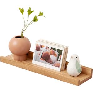 Oak Floating Shelves 16 Inch Wall Shelves for Decor and Storage, 4 Inch Deep Natural Solid Wood Shelf, Picture Ledge Shelf for Bedroom Bathroom Living Room Kitchen Laundry Room