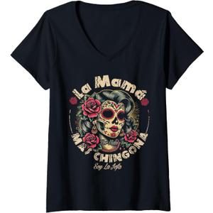 Womens La Mam Mas Chingona V-Neck T-Shirt (Small)