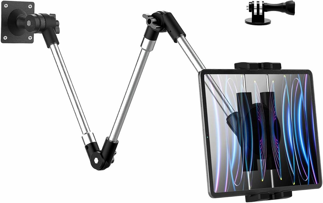 Metal Long Arm Tablet Wall Mount Holder [Aluminum Arm 37"] Adjustable Wall Tablet Stand with Foldable Arm for iPad Pro Air Mini, Galaxy Tab, Surface, Switch, Fire, iPhone, 4-12.9"