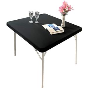 Cocktail Fitted Spandex Stretch Square Table Covers Caps Elastic Square Tablecloth Black Table Topper 42x42 Inch