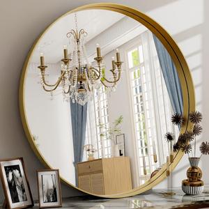 24 Inch Round Bathroom Mirror - Wall Mounted Circle Mirror with Metal Frame, Modern Mirror Suitable for Bathroom, Vanity, Entryway, Living Room, Wall Decor,Gold (24"L x 24"W)