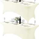 2Pack Spandex Table Cover for 6Ft or 4fT or 8ft Table Universal Fitted Stretch Tablecloth for Party, Banquet, Wedding and Events-Ivory