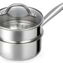 Ohtomber Stainless Steel Sauce Pan - Tri-Ply 1.5 Quarts Steamer for Cooking, Small Cooking Pot with Steamer Basket, Sauce Pan with Lid, Non Stick Saucepan, Induction Steam Pot for Vegetable, Oatmeal