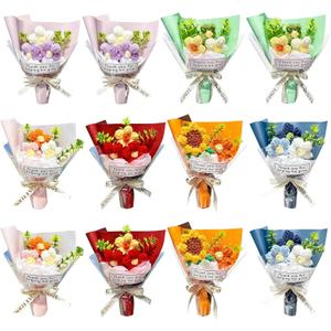 Wavwavw 12 Pcs Graduation Gifts for Teacher, Positive Handmade Mini Crochet Flower Bouquet Thank You for Helping Me Grow Teachers Gifts for Graduation End of Year Women Men (Fresh)