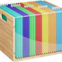 Clear Acrylic File Box Organizer, Bamboo Hanging Folder Storage Boxes, Filing Crate Bin Holder with Handle for Home Office Desk, Letter Size