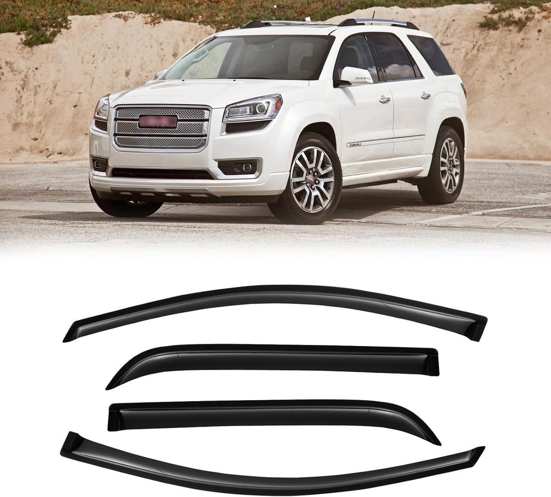 Window Visor for 2007-2016 GMC Acadia & Saturn Outlook 2007-2010, Out-Channel Rain Guards Shields Vent Deflector Shade Wind Dark Smoke, Outside-Mount, 4PCS