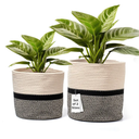 Hallops Woven Planter Basket - Indoor Plant Basket for Flowers Herbs Succulents - Multi-Use Storage Organizer - Set of 2 - Black & Light Brown - Stylish and Versatile Design