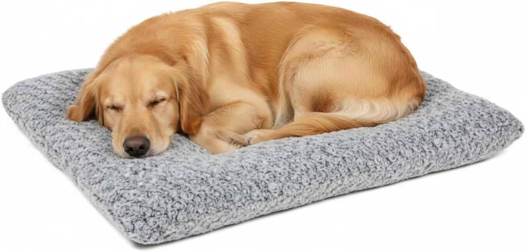 Lafyette. - US Based, Washable Faux Fur Dog Bed, Deluxe Plush Dog Crate Bed, Comfy Kennel Pad, Anti-Slip Pet Sleeping Mat, Soft Cozy Mattress for Large, Medium, Small Size Breed Dogs, 41" x 27", Grey
