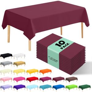 10 Pack Premium Disposable Plastic Tablecloth 54" X 108" Rectangle Table Cover for Birthdays Weddings Christmas Anniversary Buffet Table (Burgundy)