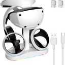 Charging Station for PSVR 2, Vertical PlayStation VR2 Headset Display Stand, Dual PSVR2 Controller Charging Dock with LED Indicator, 9 RGB Light Modes (White)