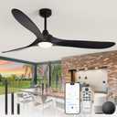 60 inch Outdoor Ceiling Fans with Lights,Smart Wood Ceiling Fan for Alexa,Google & APP Control,Indoor/Outdoor,3 Blades,3CCT Dimmable,Black Walnut,Downrod Mount for Patio Porch