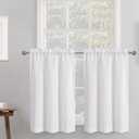 Chyhomenyc White Curtains 30 Inch Length, Faux Linen Textured Small Cafe Curtain, Light Filtering Short Curtains for Bathroom Curtain Window, 30x30 Inch, 2PCS