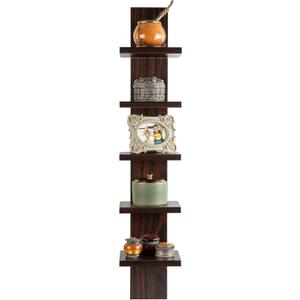 Danya B 5 Tier Wall Shelf Unit Narrow, Dark Brown Walnut Finish - Vertical Column Shelf, Floating Storage, Home Decor Organizer, Tall Tower Design, Utility Shelving, Bedroom, Living Room