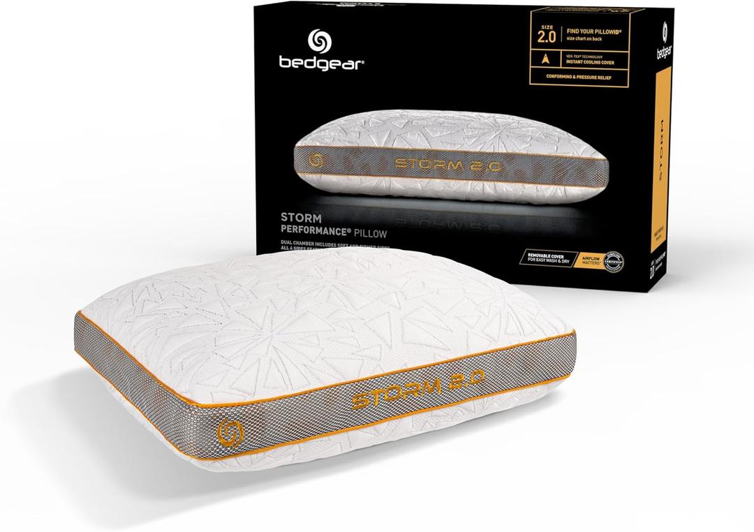 Bedgear Storm Performance Pillow - 2018 Version - Size 2.0 - Cooling Pillow for Hot Sleepers - Medium Firmness Bed Pillow for All Sleep Positions - Washable Removable Cover - 20" W x 26" L x 5.75" H (Standard)