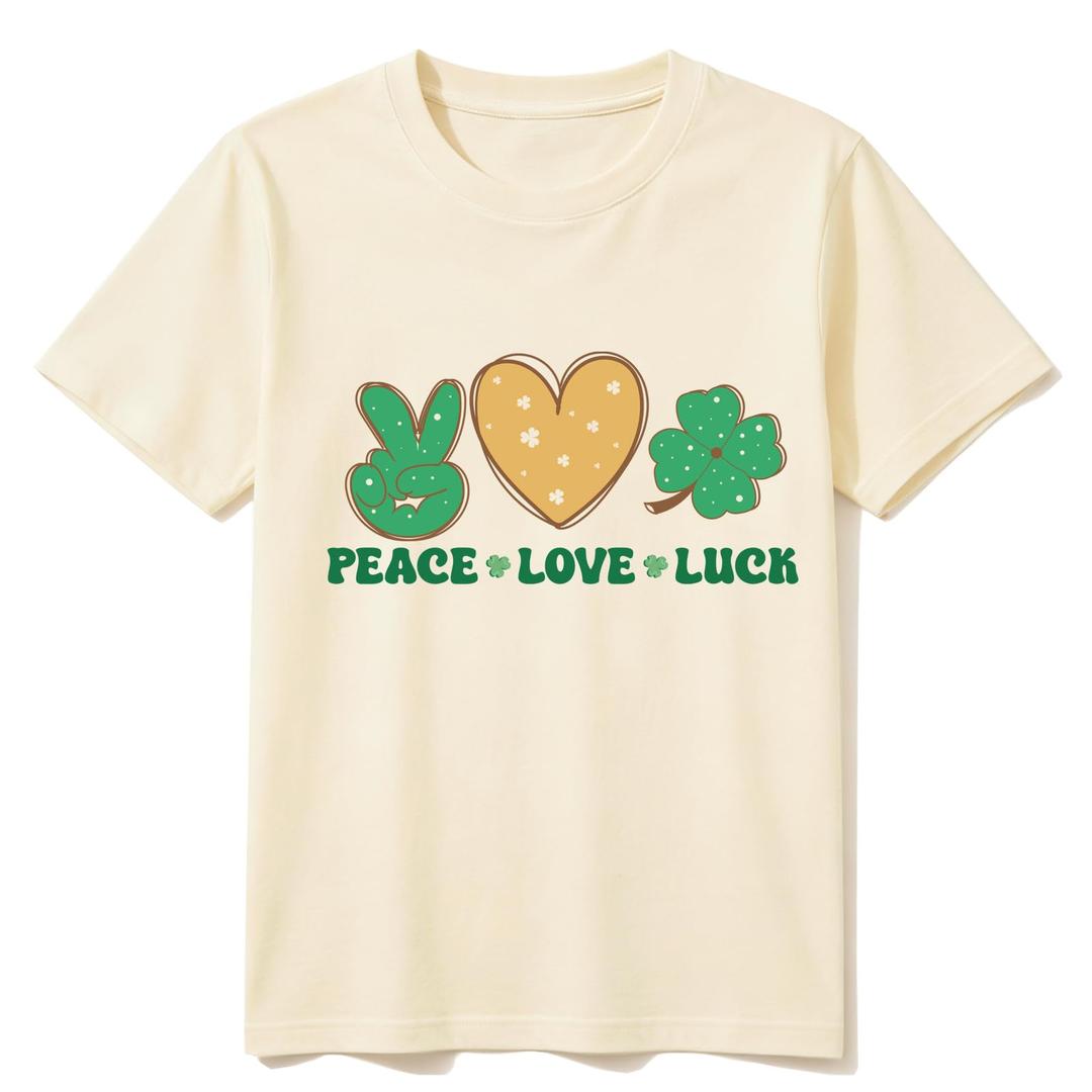 Kids St Patricks Day Shirt for Boys and Girls : Classic Crewneck Cotton Tees (2-7T) (US, Age, 6 Years, 7 Years, Apricot Peace Love Luck)