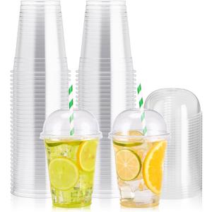 100 PACK 12 oz Clear Plastic Cups with Dome Lids, Disposable Dessert Parfait Cups for Ice Cream, Iced Cold Coffee Drinks, Cupcake, Fruit for Party