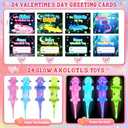SpringFlower 24 Pack Valentines Day Cards with Glow In The Dark Axolotl Toys, Ideal Valentines Day Gifts Exchange for School, Valentines Party Favors Prizes for Kids Boys Girls