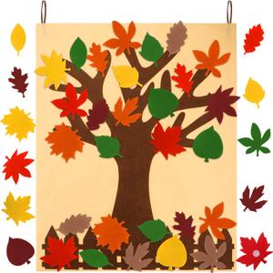 Fall Tree of Thanks Craft Kit Felt Fall Decorations Fall Tree Board with 60 Pieces Autumn Leaf Maple Leaves Ornaments Autumn Bulletin Board for DIY Craft Thanksgiving Decorations