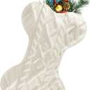 Doitory Dog Christmas Stocking, Large Bone Shape Knit Christmas Stockings for Dogs, Xmas Party Hanging Stocking for Fireplace Tree Gift Home Decoration (White)