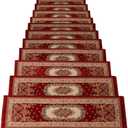 Set of 13 Non-Slip Washable Stair Treads Carpet with Skid Resistant Rubber Backing Indoor Wooden Step Mats Self-Adhesive Stair Protectors 10.2" x 25.2" Alexander Red
