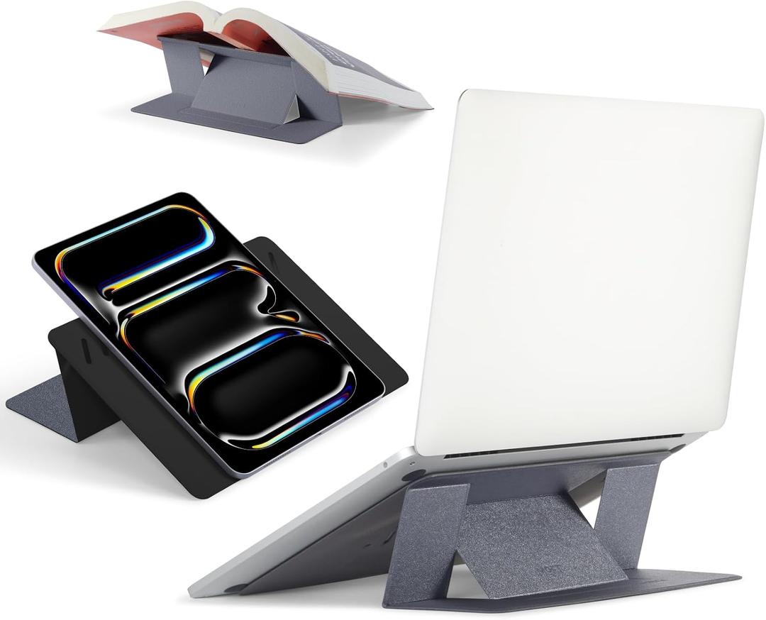 MOFT Invisible Laptop Stand for Desk, Stick-Free Tablet and Computer Stand with Dual-Angle, Foldable&Portable Laptop Riser Holder, Fits 13"+ Tablets & 15"+ Laptops, Space Gray (Non-Adhesive Version)