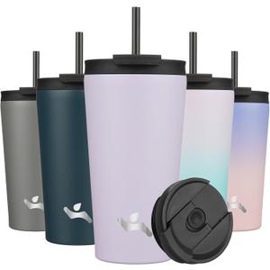 18 OZ Insulated Tumbler with Lid and 2 Straws Stainless Steel Water Bottle Vacuum Travel Mug Coffee Cup,Taro