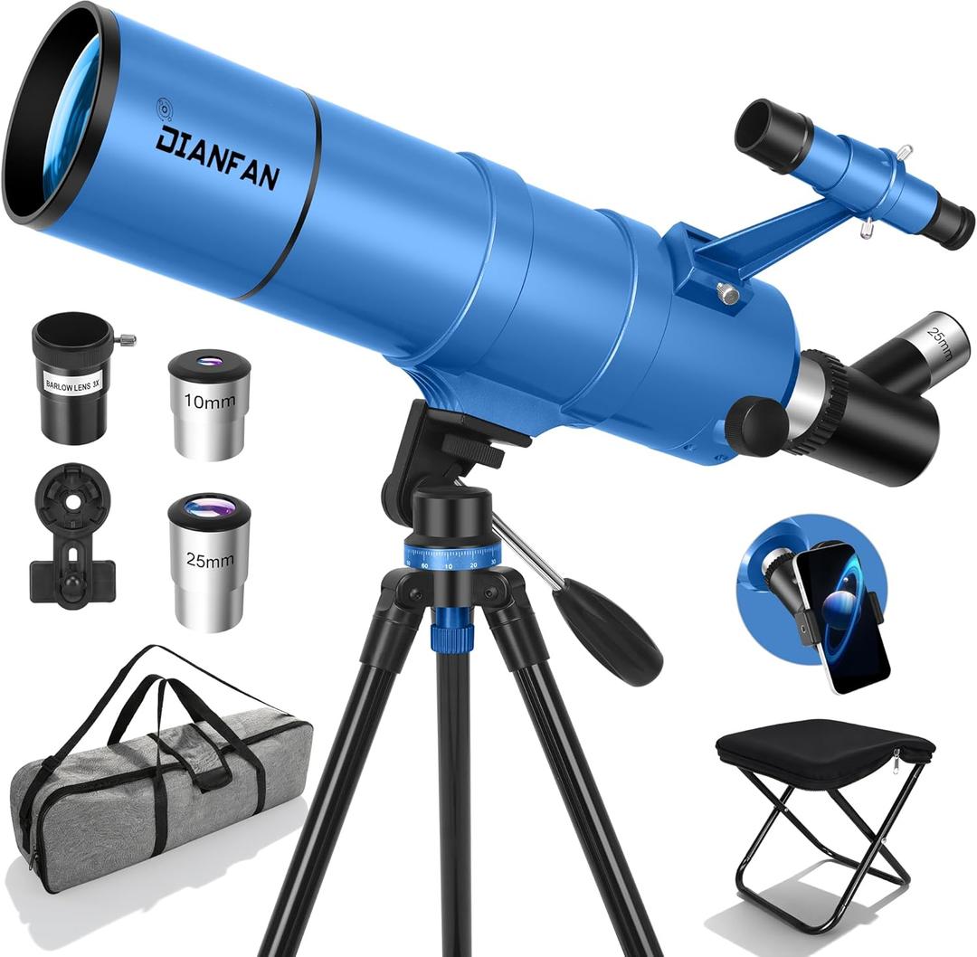 Dianfan Telescope for Kids & Adults, 90mm Aperture 550mm Astronomical Professional Telescope for Adults High Powered, Portable Travel Telescopes for Beginners with Tripod & Adapter, Bag, Folding Stool