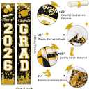 2 x Class of 2026 Graduation Decorations Black and Gold Congrats 2026 GRAD Porch Sign Banner for High School and College Graduation Party Decoration