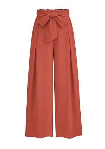 PRETTYGARDEN Women's Wide Leg Work Pants Business Casual High Waisted Loose Palazzo Trouser Summer Clothes (Orange,Medium)