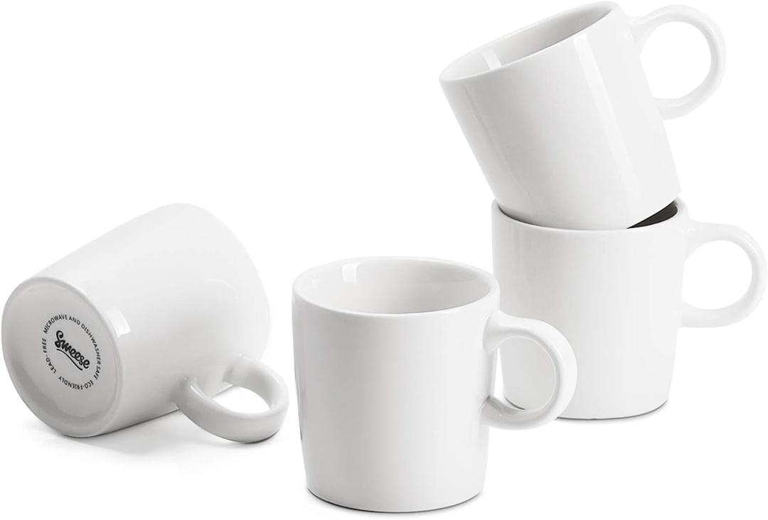 Sweese 3.5oz Porcelain Espresso Cups Set of 4, Mini Coffee Mugs Demitasse Cups - White, 3.5 Fluid Ounces