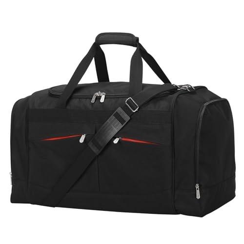 YoKelly 24 inch Large Gym Bag for Men - 65L Hard Bottom Duffle Bag with Shoes Compartment for Sport/Travel - Black