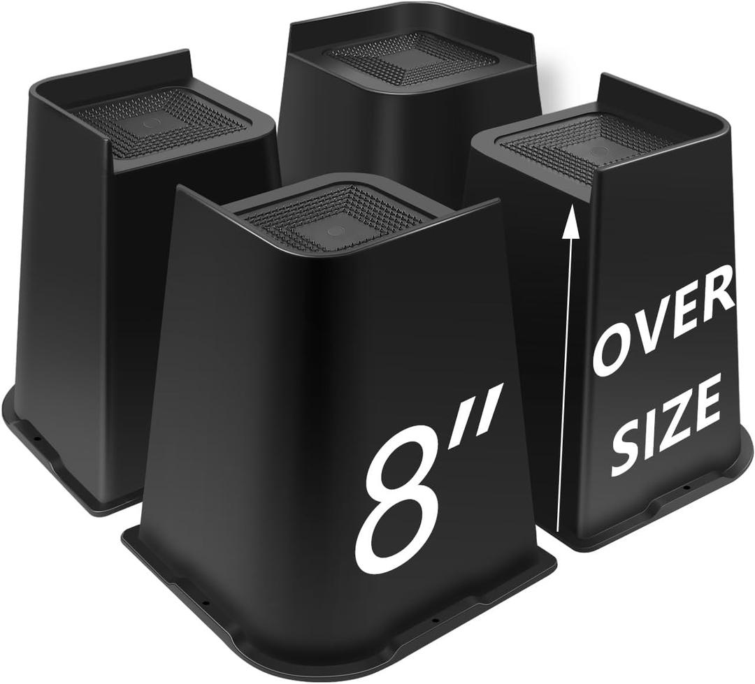 Bed Risers 8 inch Heavy Duty, 4 Pack L Shape Furniture Risers 8 inch Support 5000LBs, Table Couch Risers, Oversized Lifts Risers for Dorm Beds Frame, Sofa, Chairs Legs (Black 4-Pack,8 inch)