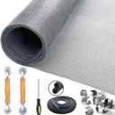 King&Charles Window Screen Door Repair/Replacement Kit, Include Gray Screen Mesh 48"x118"+ 2 Roller+50Ft Spline+8Clips+Hook, 6 in 1 Window Mesh Kit, Steel/Nylon Bearing Roller