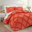 Bonlino Comforter Set King Size Bedding  3 Piece Farmhouse Bedding Set Cover Ruffle & Lightweight Comforter and Pillow Case Vintage Bedding for Bedroom as Chic Luxury Comfort Orange