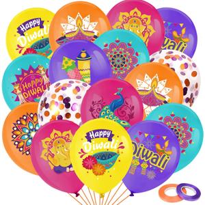 2 x HOWAF 40pcs Happy Diwali Party Decorations Balloons, 9 Styles Festival of Lights Latex Balloons and Confetti balloons for Indian Deepavali Festival, Diwali Party Supplies for Home Ceiling Wall