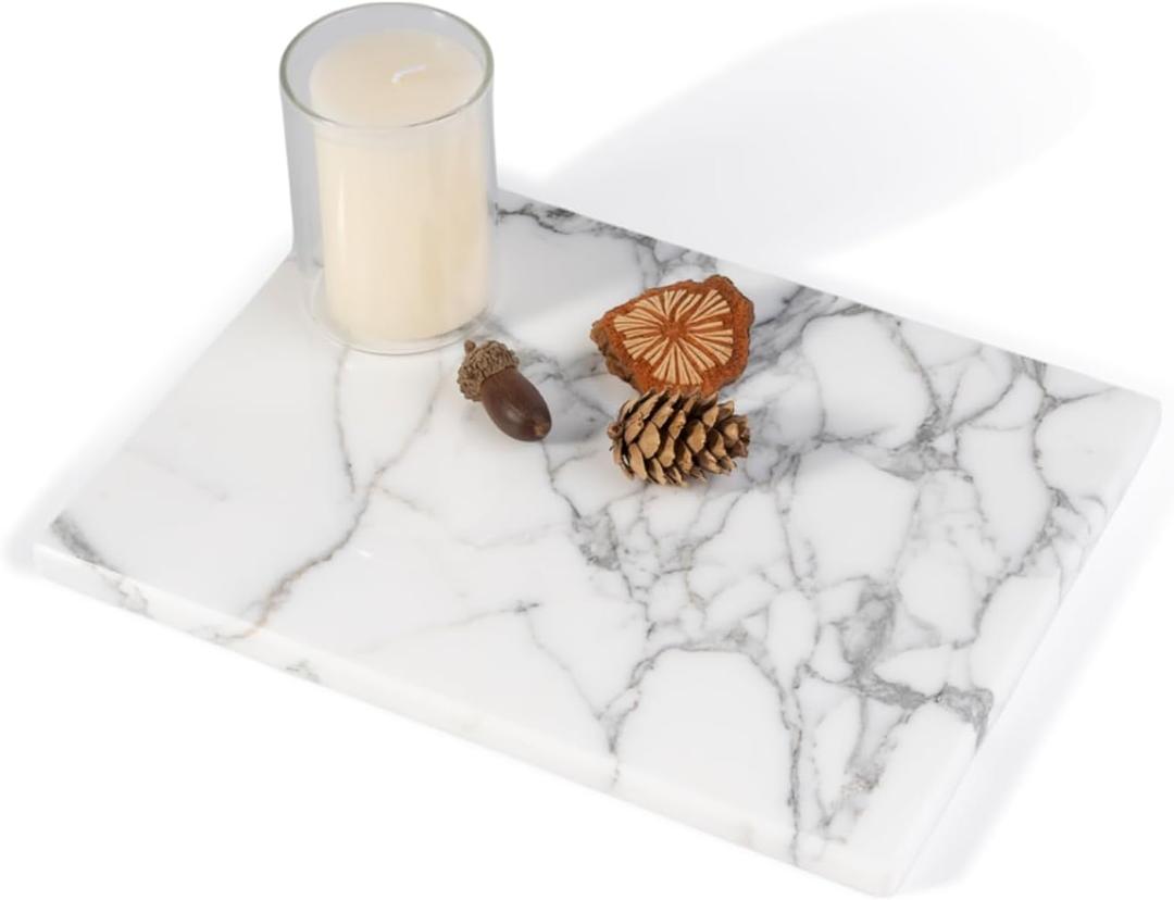 Natural Marble Board for Kitchen - 10" x 8" Stone Slab, Marble Cheese Pastry Board for Counter, Bathroom Trays, Serving Tray Jewelry Candle Plate (Arabescato)