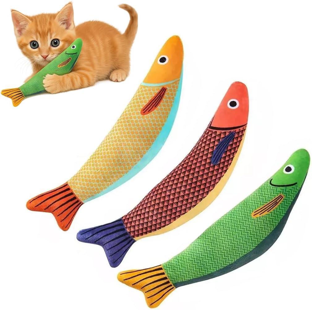 3-Pack Fish-Shaped Catnip Cat Toys  Colorful Plush with Crinkle Sound, Soft & Durable, Interactive Kicker for Cats of All Breeds, Perfect for Play & Exercise, 9.4 inches