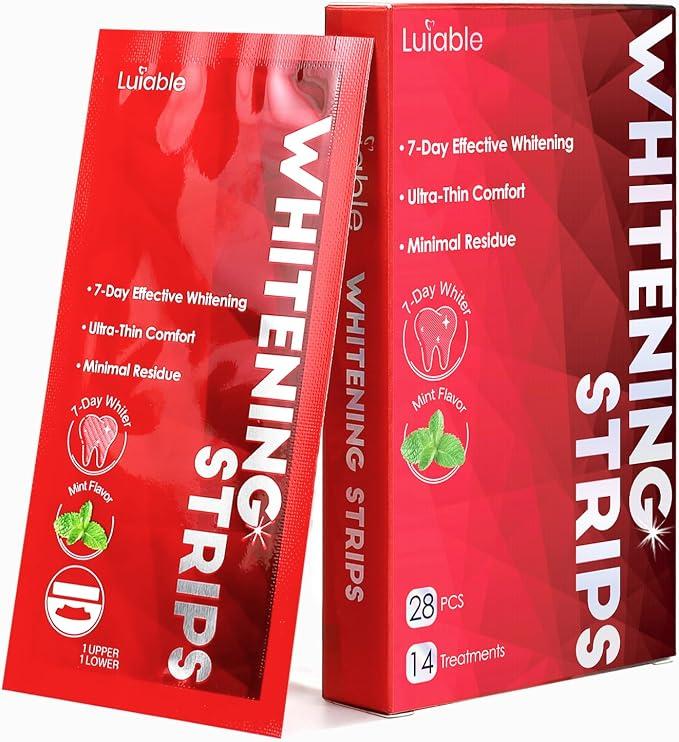 Teeth Whitening Strips for Tooth White: Professional Dentist Formulated Teeth Whitener EnamelSafe NonSlip 28 Strips 14 Treatments