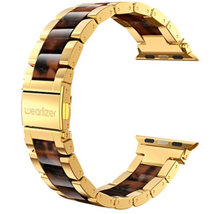 Wearlizer Compatible with Apple Watch Band 38/40/41/42mm Fashion Wristbands Womens, Stainless Steel + Resin Metal Replacement for iWatch Series 11 10 9 8 7 6 5 4 3 SE/Ultra 3 2 1 Ordinary Jewelry Gold+Tortoise