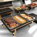 Amhier 9Qt Chafing Dishes for Buffet, 4 Pack, Black | Multi-Size Food Pans, Maifanite Coating, Resisting Scratches & Stains, Foldable Frame, Stainless Steel, For Parties, Weddings