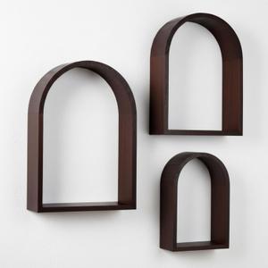 3 Set Wall Shelf 9.8 x 7.1 Inch Wooden Hanging Shelf Deep Display Storage Shelves Floating Shelves for Home Office Room Mini Figures Potted Plants Wall Decor(Arched,Brown)