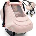 Baby Car Seat Cover for Summer/Spring,100% Organic Cotton Carseat Cover for Babies,Infant Car Seat Cover Canopy for Boys& Girls, Lightweight & Breathable (Pink)