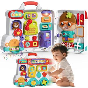Montessori Busy Board Toys for 1 Year Old Boy, 1 Year Old Boy Birthday Gift, 54-in-1 English & Spanish Baby Busy Board Montessori Toys, Ideals 1st Birthday Gifts Boy, 1 Year Old Boy Toys Gifts (Red)