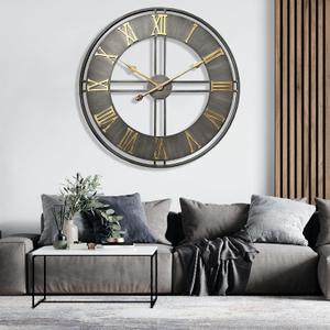 Large Wall Clock,20inch Metal Wall Clocks,Quality Quartz Movement Roman Numerals Clock for Living Room Bedroom Kitchen Decor,Silent Oversize Clock Battery Powered