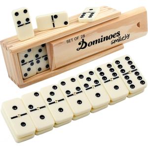 Smilejoy Dominoes Set for Adults, Domino Set for Classic Board Games,Double 6 Domino Game Set 28 Pieces with Wood Case (2 Players)