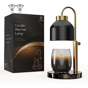 AIKUT Candle Warmer Lamp, with 2 Bulbs,Timer & Dimmer,Compatible with Large Yankee Candle Jars,3 Wick Candles,Height Adjustable Electric Top Melter,110-120v, Black Marble 