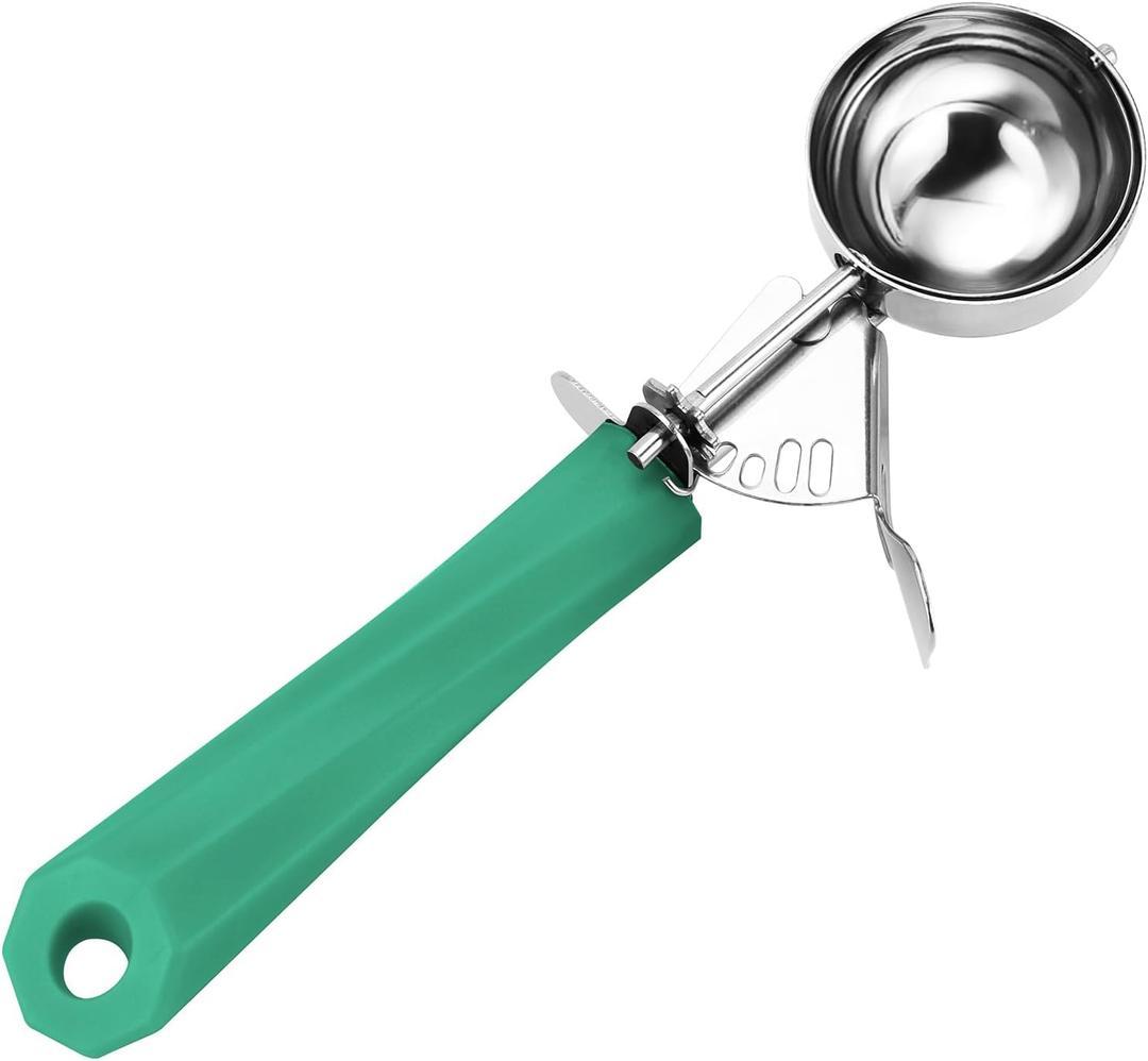 2.75 OZ Portion Disher, Large Cookie Scoop With Spring-Load Trigger, Green Handle, for Portion Control, Cookie Dough, Cupcake Batter, Ice Cream, Mashed Potatoes